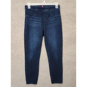Spanx Jeanish Ankle Skinny Jean Leggings Womens L Blue Dark Wash High Rise